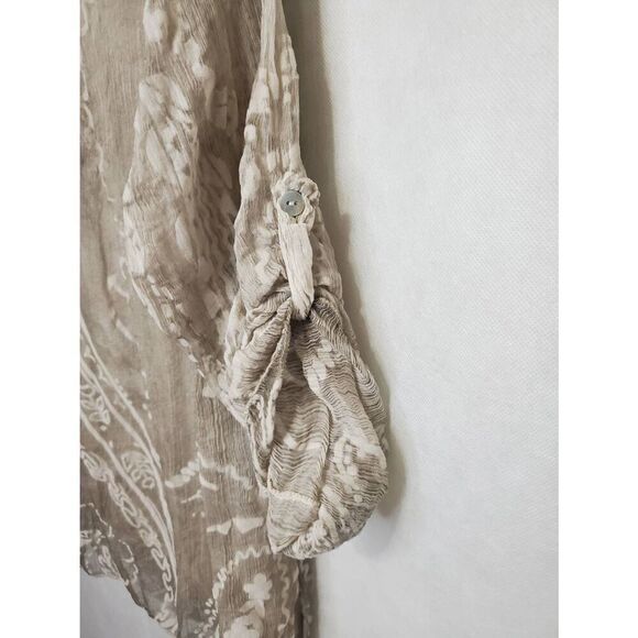 Scandal Italian Silk Lagenlook Neutral Embellished Roll Tab Sleeve Tunic Top - Picture 5 of 6